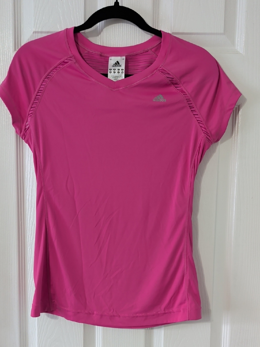 adidas Bright Pink V-Neck Short Sleeve Performance Tee